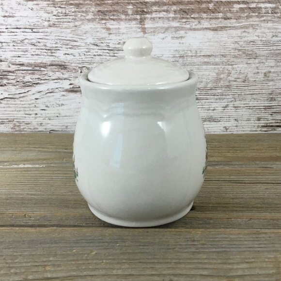 Christmas Tree Stoneware Sugar Bowl With Lid 4.25" Tall Made In China - Picture 2 of 8